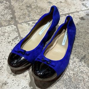 Diane von Furstenberg Cap Toe Blue Suede Ballet Flats